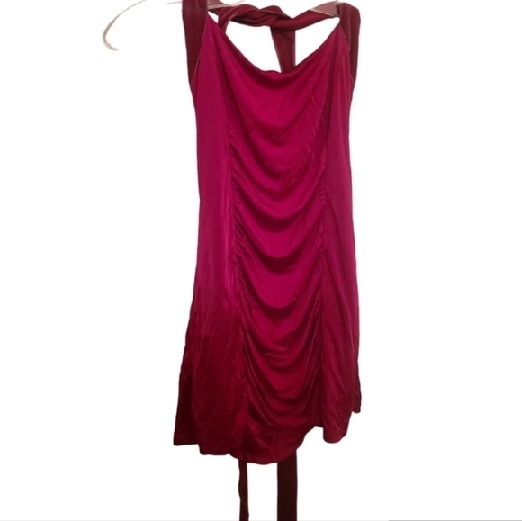 BIRD By Juicy Couture Dress Tessa Pink Dahlia Halter W/ Velore Tie Straps Size M - Picture 1 of 5